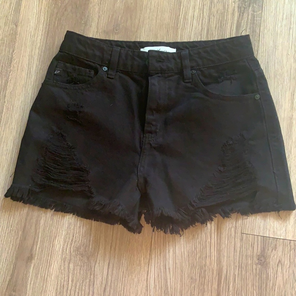 High Waisted Black Distressed Shorts